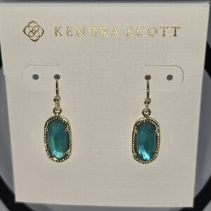 Kendra Scott Gold Drop Earrings with Teal Stones